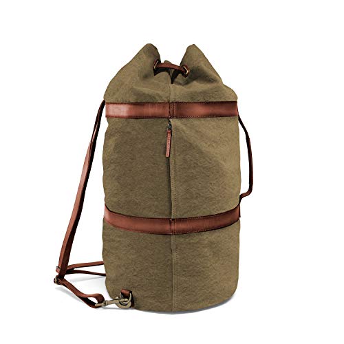 DRAKENSBERG Duffel Bag - Petate Marinero y Mochila de Viaje, Grande, de diseño Naval Vintage, Hecha a Mano, 60 L, Lona y Cuero, Verde Oliva, DR00125