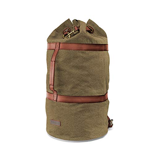 DRAKENSBERG Duffel Bag - Petate Marinero y Mochila de Viaje, Grande, de diseño Naval Vintage, Hecha a Mano, 60 L, Lona y Cuero, Verde Oliva, DR00125