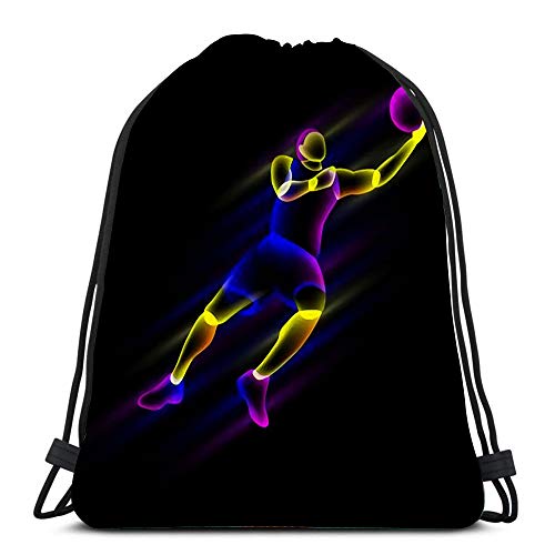 Drawstring Backpack Bags Sports Cinch Basketball Player In Jump Abstract Neon Transparent Overlay Layers Look Like Virtual String Backpack Bulk Storage Bags For School Gym