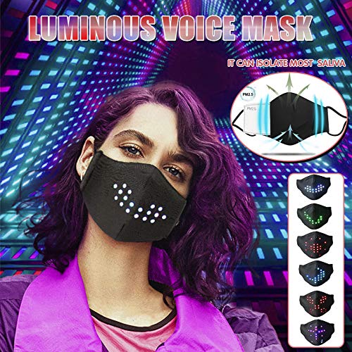 DreamedU Orejeras Negras Reutilizables LED Activada por Voz, Bufanta Luminosa Recargable USB | Imita Labios Hablando (1PC con 10 filtros, Normal) DreamedU Orejeras Negras Reutilizables LED Activada por Voz, Bufanta Luminosa Recargable USB | Imita Labios Hablando (1PC con 10 filtros, Normal)