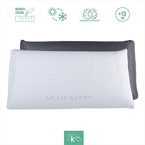 Dreaming Kamahaus Almohada viscoelástica Carbono Activo 90cm | Núcleo indeformable | Hilo de Plata | Microperforada | Antiestrés | Funda con 2 Caras Invierno/Verano |