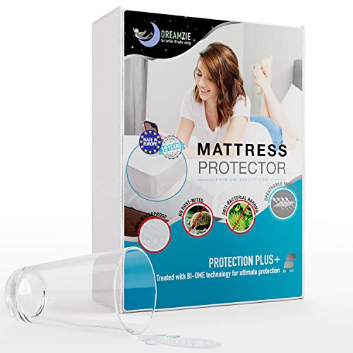 Dreamzie - Protector de Colchón 100 x 200 cm Impermeable - Tela 100% Algodón Oeko Tex - Cubre Colchón Hipoalergénico, Anti-Bacteriano, Anti-Acaros - Elásticos de hasta 28cm - Made in EU