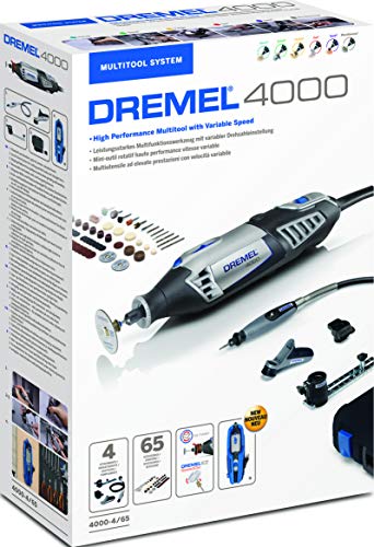 Dremel 4000 - Multiherramienta, 175 W, kit con eje flexible, 65 accesorios y 4 complementos, velocidad variable 5.000 - 35.000 rpm para tallar, grabar, fresar, amolar, limpiar, pulir, cortar y lijar Dremel 4000 - Multiherramienta, 175 W, kit con eje flexible, 65 accesorios y 4 complementos, velocidad variable 5.000 - 35.000 rpm para tallar, grabar, fresar, amolar, limpiar, pulir, cortar y lijar