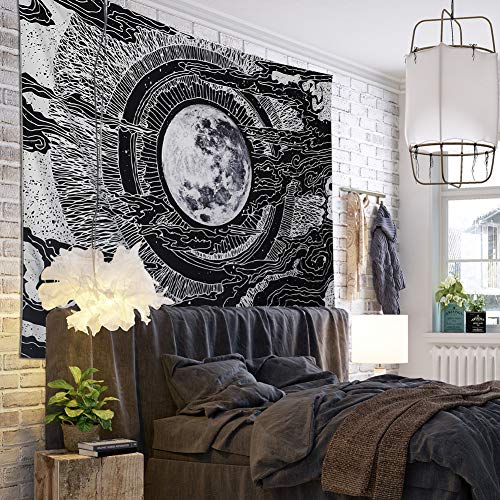 Dremisland Luna y Estrella Tapiz de Pared Mandala Colgar en la Pared Tarot Tapices Manta de Pared Blanco y Negro para Sala de Estar Dormitorio Decoración (Luna, L / 148 X 200 cm)