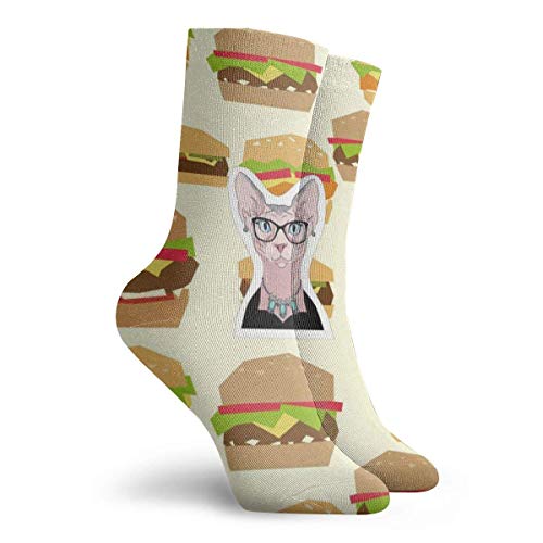 Drempad Calcetines de Vestir Unisex Burger Pattern Funny Polyester Crew Socks 11.8 Inch