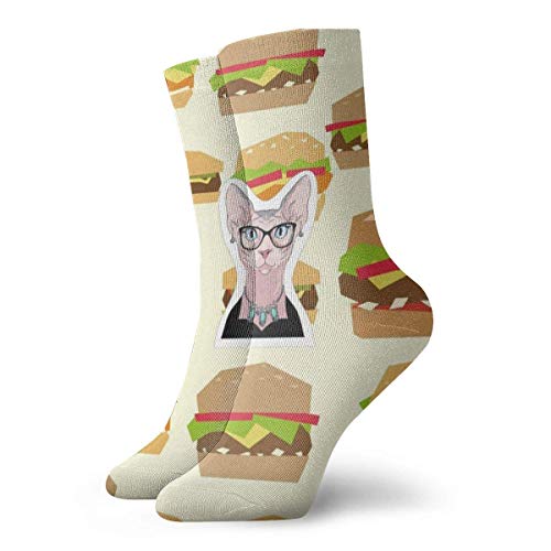 Drempad Calcetines de Vestir Unisex Burger Pattern Funny Polyester Crew Socks 11.8 Inch