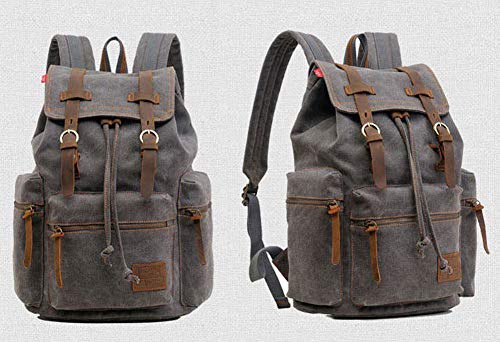 Dreneco Unisex Casual Mochila de Cuero Vintage Mochila de Lona Mochila de Senderismo Mochila de Viaje Mochila Grande al Aire Libre