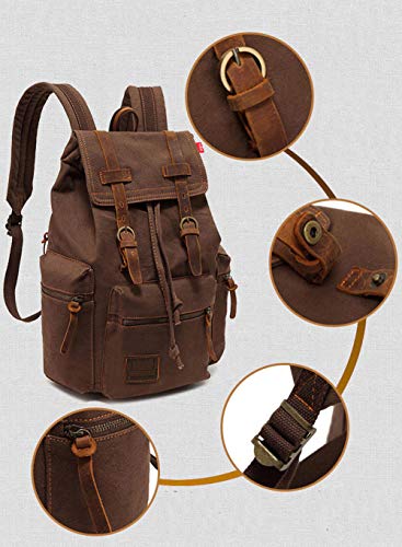 Dreneco Unisex Casual Mochila de Cuero Vintage Mochila de Lona Mochila de Senderismo Mochila de Viaje Mochila Grande al Aire Libre