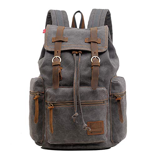 Dreneco Unisex Casual Mochila de Cuero Vintage Mochila de Lona Mochila de Senderismo Mochila de Viaje Mochila Grande al Aire Libre