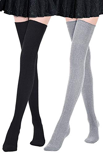 DRESHOW 2 Pares Sexy Elástico Calcetines Hasta Escuela de Cosplay Sobre la Rodilla Medias Hasta el Muslo Calcetines Largos Calientapiernas para Niñas y Mujeres