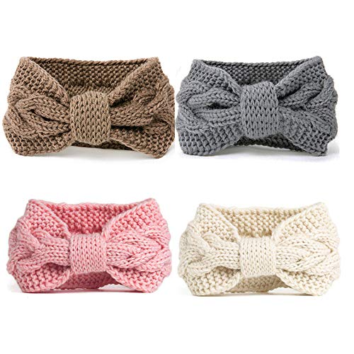 DRESHOW 4 Piezas Crochet Arco Turbante Knit Diadema Mujer Invierno Vendas Elasticas Anchas Tejida Lana Cintas Para El Pelo Banda de pelo más cálido DRESHOW 4 Piezas Crochet Arco Turbante Knit Diadema Mujer Invierno Vendas Elasticas Anchas Tejida Lana Cintas Para El Pelo Banda de pelo más cálido
