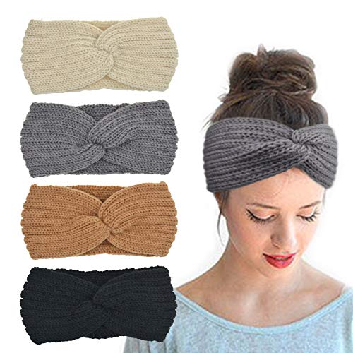 DRESHOW 4 Piezas Diadema Mujer Invierno Diadema Cabeza Anchas Cabello Turbante Banda Accesorio Pelo para Mujer