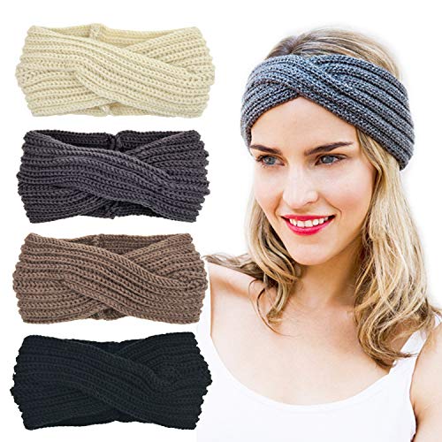 DRESHOW 4 Piezas Diadema Mujer Invierno Diadema Cabeza Anchas Cabello Turbante Banda Accesorio Pelo para Mujer Niñas