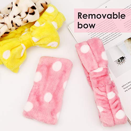 DRESHOW 8 PCS Bowknot Pelo Bandas Elásticas Coral Felpa Maquillaje cara Wash Ducha Diadema Tocados para Lavarse la cara Ducha Spa Mascarilla para Mujer