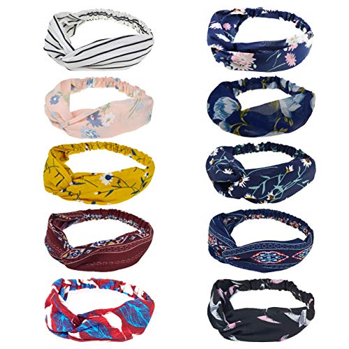 DRESHOW Boho Diademas para Mujeres Flor Vintage Impreso Criss Cross Anudado Elástico Banda para el Cabello Stretchy Head Wrap Twisted Accesorios para el Cabello Lindo Paquete de 10 DRESHOW Boho Diademas para Mujeres Flor Vintage Impreso Criss Cross Anudado Elástico Banda para el Cabello Stretchy Head Wrap Twisted Accesorios para el Cabello Lindo Paquete de 10