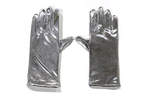 dressmeup - K0802G-SILVER Guantes Mujeres Hombres Carnaval Halloween Look metálico Brillante Plateado Robot Scifi