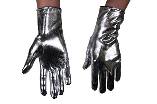 dressmeup - K0802G-SILVER Guantes Mujeres Hombres Carnaval Halloween Look metálico Brillante Plateado Robot Scifi