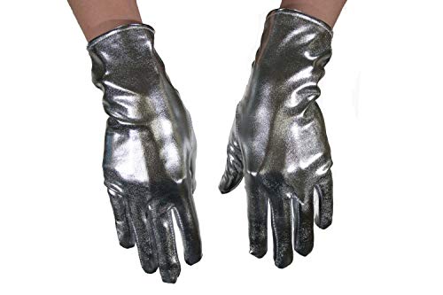 dressmeup - K0802G-SILVER Guantes Mujeres Hombres Carnaval Halloween Look metálico Brillante Plateado Robot Scifi