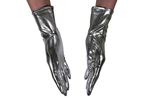 dressmeup - K0802G-SILVER Guantes Mujeres Hombres Carnaval Halloween Look metálico Brillante Plateado Robot Scifi