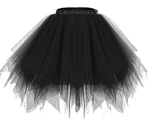 DRESSTELLS Mujeres Fladas Enaguas Cortas Tul Plisada Fiesta Vintage Retro Ballet Black S DRESSTELLS Mujeres Fladas Enaguas Cortas Tul Plisada Fiesta Vintage Retro Ballet Black S