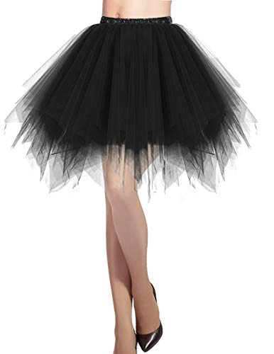 DRESSTELLS Mujeres Fladas Enaguas Cortas Tul Plisada Fiesta Vintage Retro Ballet Black S DRESSTELLS Mujeres Fladas Enaguas Cortas Tul Plisada Fiesta Vintage Retro Ballet Black S