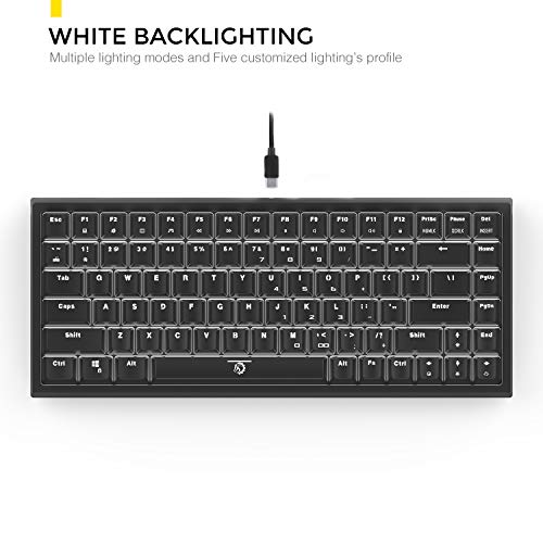 DREVO Gramr Teclado Mecánico Gaming Retroiluminación LED Blanca, Tamaño 75% Tipo TKL con 84 Teclas QWERTY Keyboard Interruptor Marrón, Negro