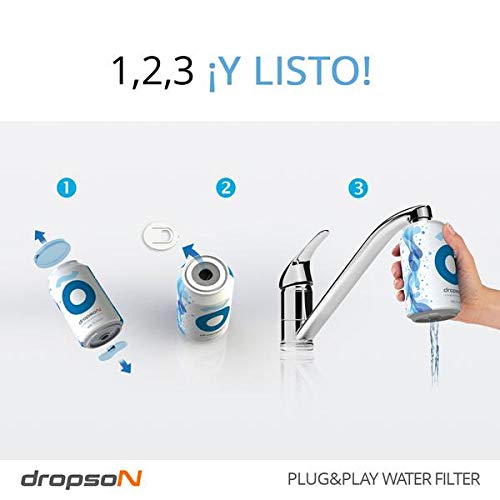 dropson Pack X2 Lata filtrante Filtro de Agua para Grifo, Membrana de microfiltración 100% Natural, 600 litros de Agua filtrada, monitorizable con Smartphone, Llena una Jarra de 1L en 1 min.