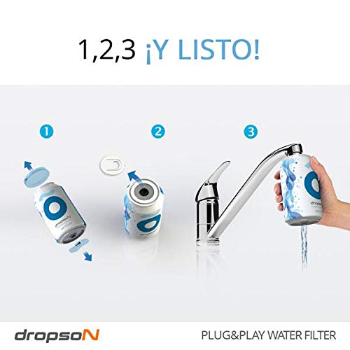 dropson Pack X2 Lata filtrante Filtro de Agua para Grifo, Membrana de microfiltración 100% Natural, 600 litros de Agua filtrada, monitorizable con Smartphone, Llena una Jarra de 1L en 1 min. dropson Pack X2 Lata filtrante Filtro de Agua para Grifo, Membrana de microfiltración 100% Natural, 600 litros de Agua filtrada, monitorizable con Smartphone, Llena una Jarra de 1L en 1 min.