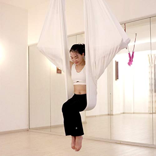 DSAEFG Seda Yoga, Equipo de Sedas Aéreas Aéreo Yoga Toalla Aéreo Seda Elástica Yoga Hamaca Tela 5 Metros con Accesorios (Color : Blanco) DSAEFG Seda Yoga, Equipo de Sedas Aéreas Aéreo Yoga Toalla Aéreo Seda Elástica Yoga Hamaca Tela 5 Metros con Accesorios (Color : Blanco)