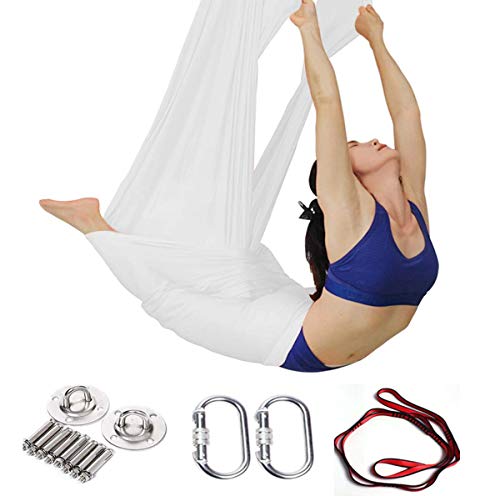 VEVOR VEVOR Columpio de Yoga con Tela Elástica de Yoga de Color Blanco de 6  m Hamaca de Yoga de Tubo de Acero Yoga Aéreo de Carga Máxima 250 kg Soporte  adecuado