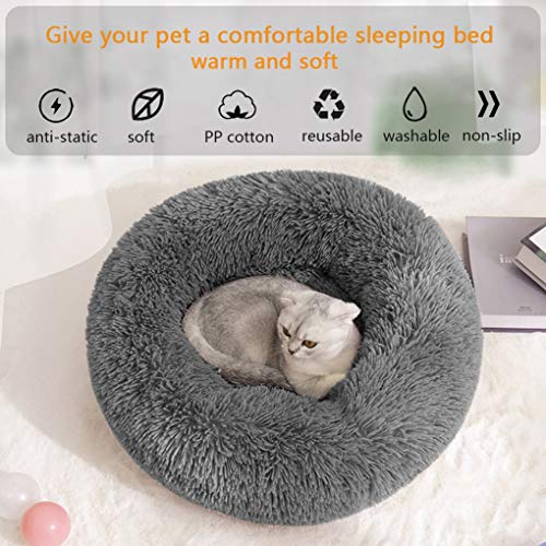 Dsaren Cama Redonda Mascotas Relajante Cama Gatos Suave Felpa Donut Cama Perros Cojín Antideslizante para Gatos y Perros Grande Pequeño (70cm, Gris Oscuro)