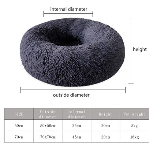 Dsaren Cama Redonda Mascotas Relajante Cama Gatos Suave Felpa Donut Cama Perros Cojín Antideslizante para Gatos y Perros Grande Pequeño (70cm, Gris Oscuro)