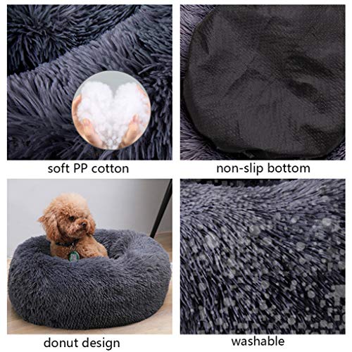 Dsaren Cama Redonda Mascotas Relajante Cama Gatos Suave Felpa Donut Cama Perros Cojín Antideslizante para Gatos y Perros Grande Pequeño (70cm, Gris Oscuro)