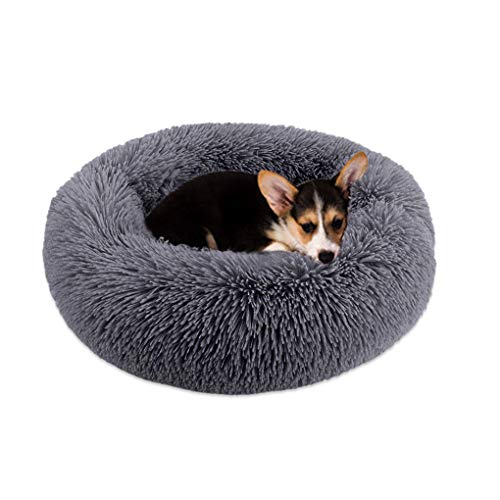 Dsaren Cama Redonda Mascotas Relajante Cama Gatos Suave Felpa Donut Cama Perros Cojín Antideslizante para Gatos y Perros Grande Pequeño (70cm, Gris Oscuro)