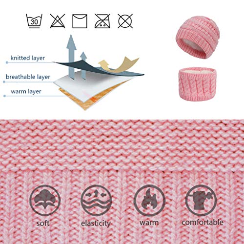 Dsaren Sombrero Bufanda Bebe Invierno Cálido Beanie Gorro Tejido Calentador de Cuello para Niños Niñas (Rosado) Dsaren Sombrero Bufanda Bebe Invierno Cálido Beanie Gorro Tejido Calentador de Cuello para Niños Niñas (Rosado)