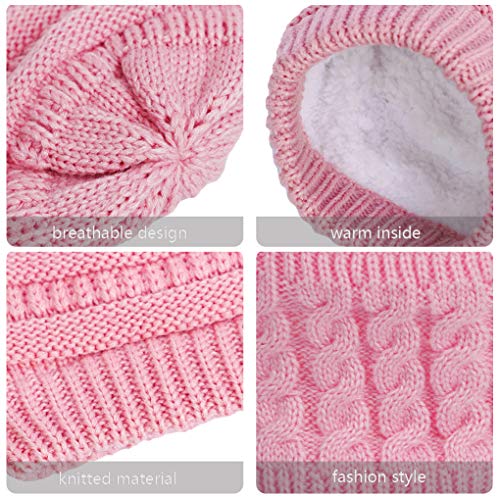 Dsaren Sombrero Bufanda Bebe Invierno Cálido Beanie Gorro Tejido Calentador de Cuello para Niños Niñas (Rosado)