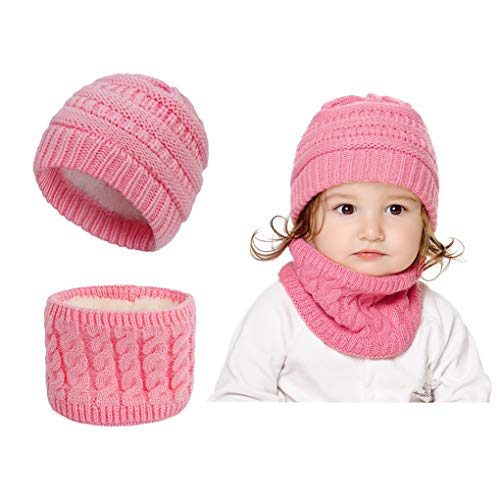 Dsaren Sombrero Bufanda Bebe Invierno Cálido Beanie Gorro Tejido Calentador de Cuello para Niños Niñas (Rosado)