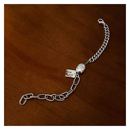 DSJTCH 925 Pulsera de la Vendimia del Partido de Plata de Ley Etiqueta de Moda Lucky Inglés Carta de Tailandia Joyas Mano de Plata for Mujeres Los Regalos (Color : Silver)