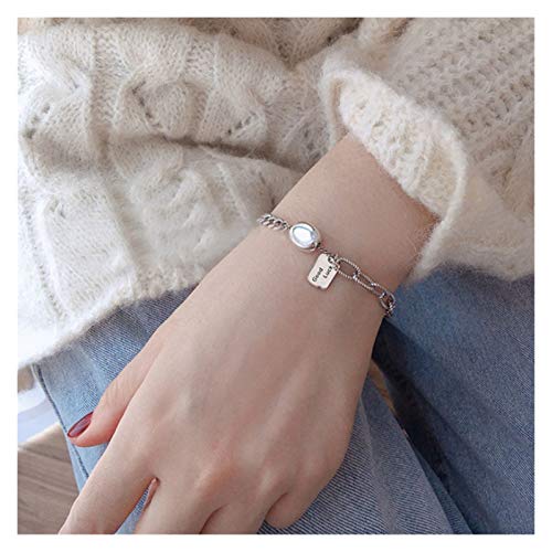 DSJTCH 925 Pulsera de la Vendimia del Partido de Plata de Ley Etiqueta de Moda Lucky Inglés Carta de Tailandia Joyas Mano de Plata for Mujeres Los Regalos (Color : Silver) DSJTCH 925 Pulsera de la Vendimia del Partido de Plata de Ley Etiqueta de Moda Lucky Inglés Carta de Tailandia Joyas Mano de Plata for Mujeres Los Regalos (Color : Silver)