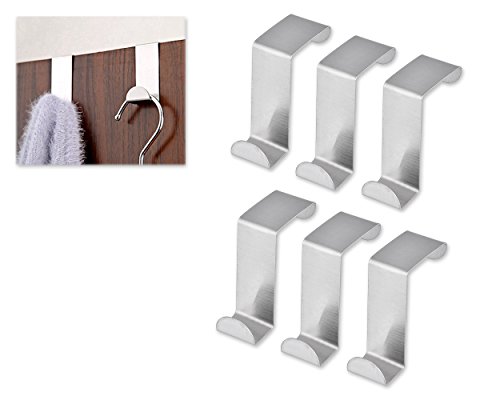 DSstyles Ganchos de puerta 6 piezas de acero inoxidable sobre ganchos de puerta Set ganchos de puerta gancho ganchos organizador para ganchos de almacenamiento en casa - plata