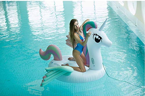 DUANYR-Swimming Ring Color Gigante ala Unicornio Inflable Adulto Flotante, Piscina Juguetes Tumbonas Colchoneta de Playa Cama de Agua Carga 200 KG (Color: Blanco, Tamaño: 265 * 220 * 165cm)