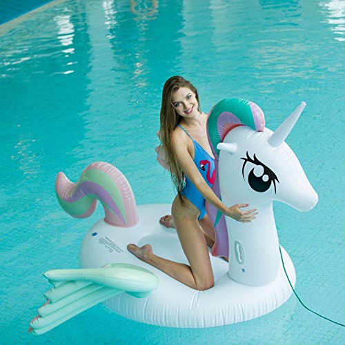 DUANYR-Swimming Ring Color Gigante ala Unicornio Inflable Adulto Flotante, Piscina Juguetes Tumbonas Colchoneta de Playa Cama de Agua Carga 200 KG (Color: Blanco, Tamaño: 265 * 220 * 165cm)