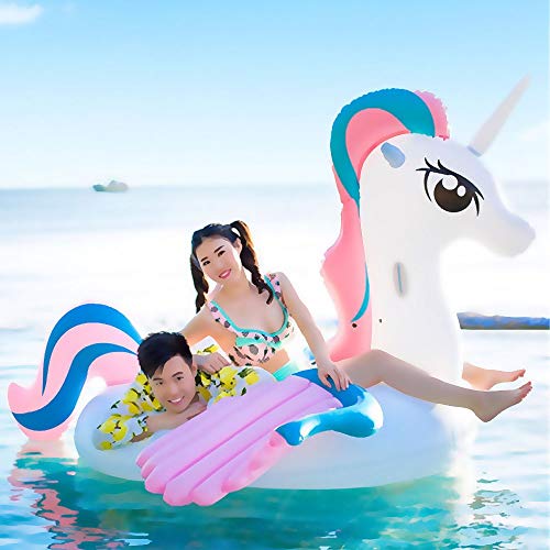 DUANYR-Swimming Ring Color Gigante ala Unicornio Inflable Adulto Flotante, Piscina Juguetes Tumbonas Colchoneta de Playa Cama de Agua Carga 200 KG (Color: Blanco, Tamaño: 265 * 220 * 165cm)