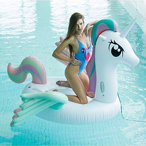 DUANYR-Swimming Ring Color Gigante ala Unicornio Inflable Adulto Flotante, Piscina Juguetes Tumbonas Colchoneta de Playa Cama de Agua Carga 200 KG (Color: Blanco, Tamaño: 265 * 220 * 165cm)