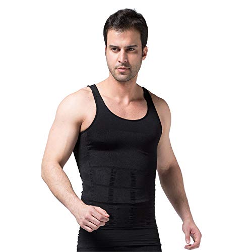 Ducomi Bodyslim - Chaleco para Hombre - Ropa Interior de Efecto Adelgazante Elástico y Formar para el Vientre y la Pérdida de Peso y Grasa - Previene el Dolor de Espalda y Lumbares (L, Negro)