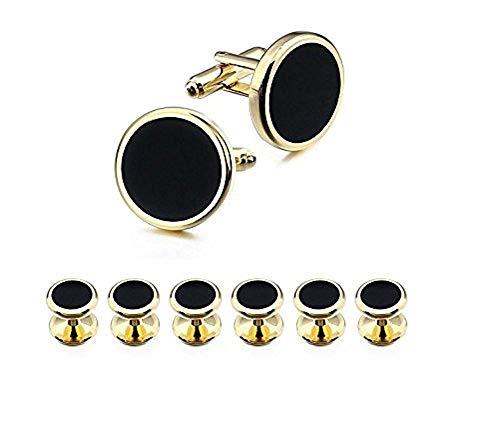 Ducomi - Conjunto de Gemelos y 6 Botones de Camisa para Hombres - Accesorio Elegante Ideal para Reuniones de Negocios y Ocasiones Especiales (Gold/Black)