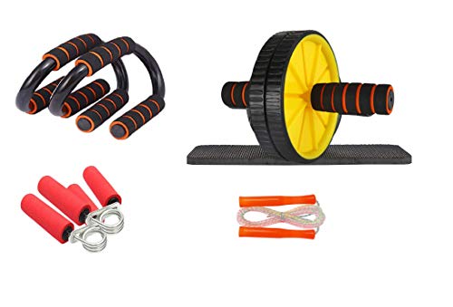 Ducomi Multifuncional Fitness Workout Set - Rueda Abdominal con Tapete, Cuerda para Saltar, Manijas de Empuje, Abrazaderas de Mano (Juego de 6)