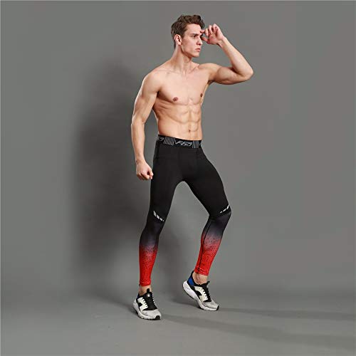 Ducomi Pantalones Deportivos de Compresión - Pantalones de Yoga Elásticos para Hombres - Mallas Deportivas Estampadas - Entrenamiento Físico Masculino Gimnasio Ejercicio Correr (Rojo, EU XS)