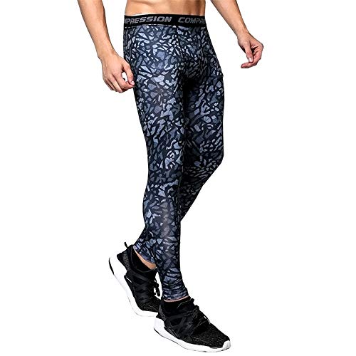 Ducomi Pantalones Deportivos de Compresión - Pantalones de Yoga Estirables para Hombres - Mallas Deportivas de Camuflaje - Entrenamiento de Fitness Masculino Leggings para Trotar - (Azul/S)