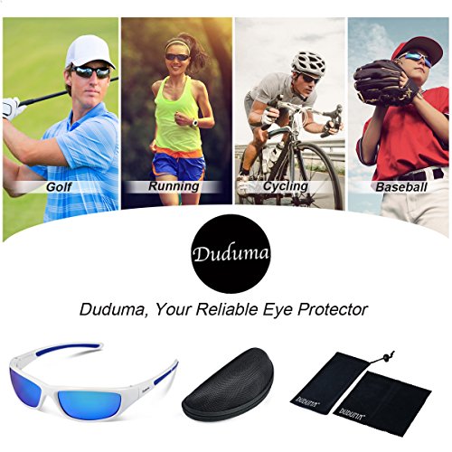 Duduma Gafas de Sol Deportivas Polarizadas Para Hombre Perfectas Para Esquiar Golf Correr Ciclismo TR8116 Súper Liviana Para Hombre y Para Mujer (marco blanco con lente azul)